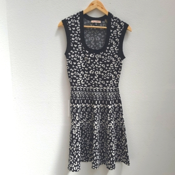 Rebecca Taylor Dresses & Skirts - Rebecca Taylor Revolve Leopard Stretch Knit black white Sweater Dress